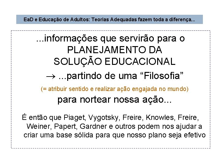 Ea. D e Educação de Adultos: Teorias Adequadas fazem toda a diferença. . .