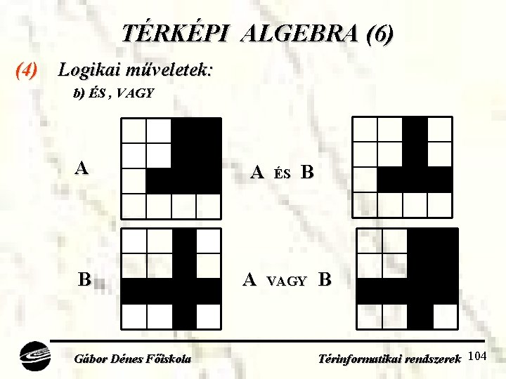 TÉRKÉPI ALGEBRA (6) (4) Logikai műveletek: b) ÉS , VAGY A B Gábor Dénes