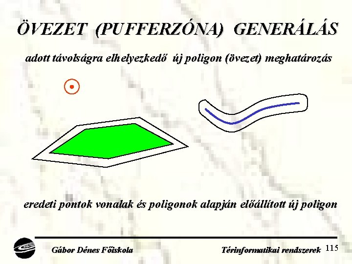 ÖVEZET (PUFFERZÓNA) GENERÁLÁS adott távolságra elhelyezkedő új poligon (övezet) meghatározás eredeti pontok vonalak és