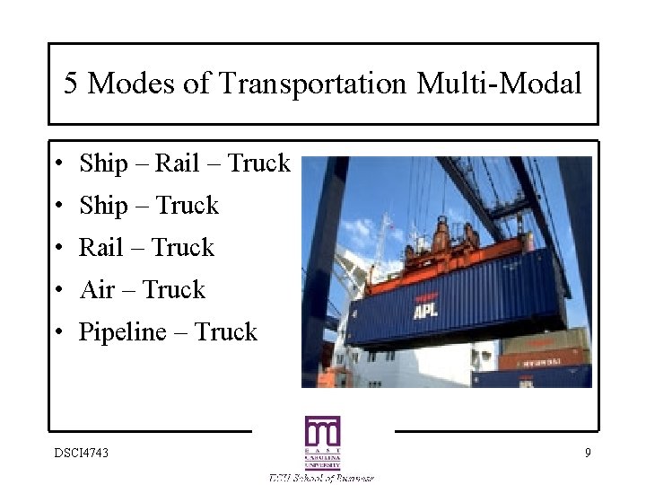 5 Modes of Transportation Multi-Modal • Ship – Rail – Truck • Ship –