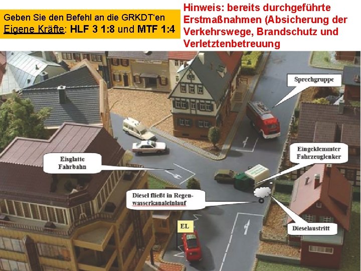Hinweis: bereits durchgeführte Geben Sie den Befehl an die GRKDT‘en Erstmaßnahmen (Absicherung der Eigene