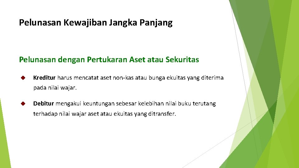 Pelunasan Kewajiban Jangka Panjang Pelunasan dengan Pertukaran Aset atau Sekuritas Kreditur harus mencatat aset