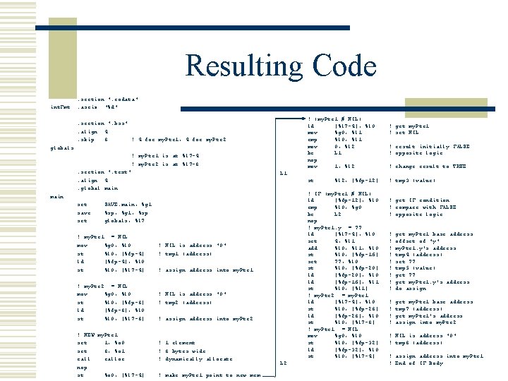 Resulting Code. section ". rodata" int. Fmt: . asciz "%d" ! (my. Ptr 1