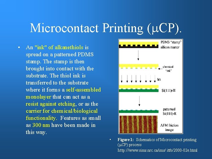 Microcontact Printing (m. CP). • An "ink" of alkanethiols is spread on a patterned