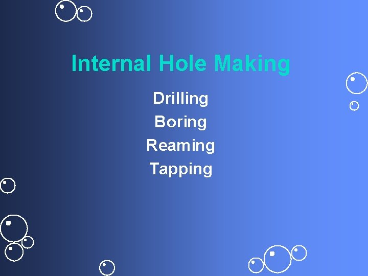 Internal Hole Making Drilling Boring Reaming Tapping 