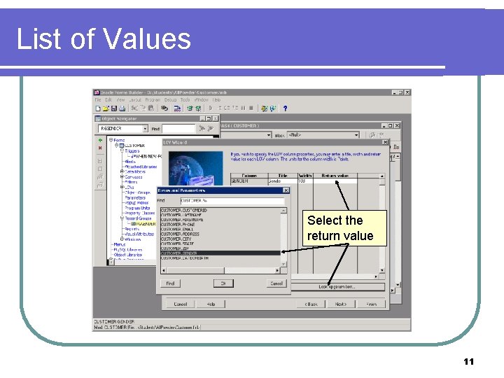 List of Values Select the return value 11 