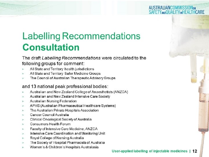 Labelling Recommendations Consultation The draft Labelling Recommendations were circulated to the following groups for