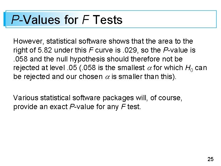 P-Values for F Tests However, statistical software shows that the area to the right