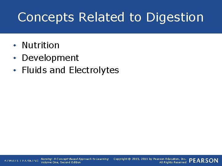 Concepts Related to Digestion • Nutrition • Development • Fluids and Electrolytes Nursing: A