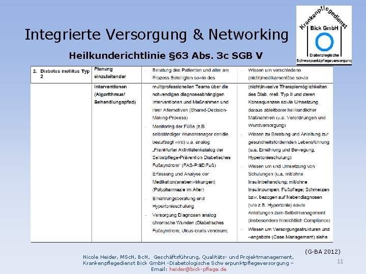 Integrierte Versorgung & Networking Heilkunderichtlinie § 63 Abs. 3 c SGB V Nicole Heider,