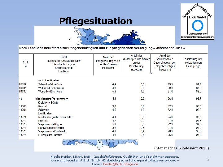 Pflegesituation (Statistisches Bundesamt 2013) Nicole Heider, MSc. N, Bc. N, Geschäftsführung, Qualitäts- und Projektmanagement,