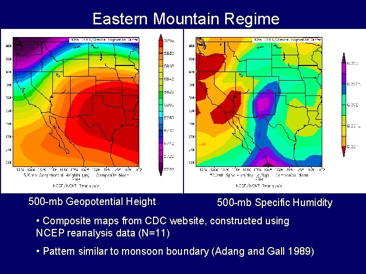 Eastern Mountain Regime 500 -mb Geopotential Height 500 -mb Specific Humidity • Composite maps
