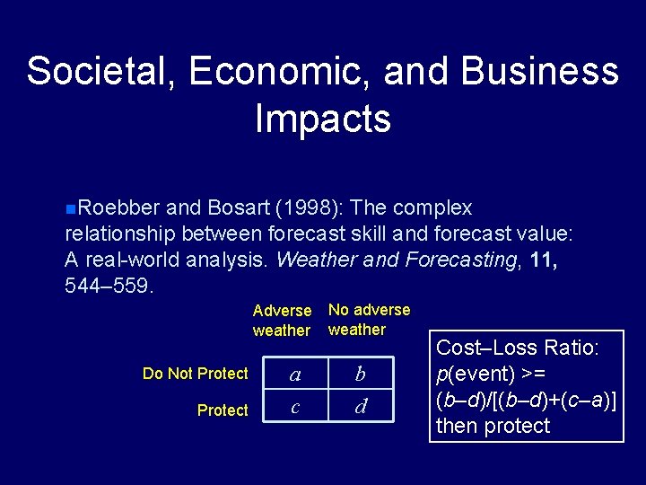 Societal, Economic, and Business Impacts n. Roebber and Bosart (1998): The complex relationship between