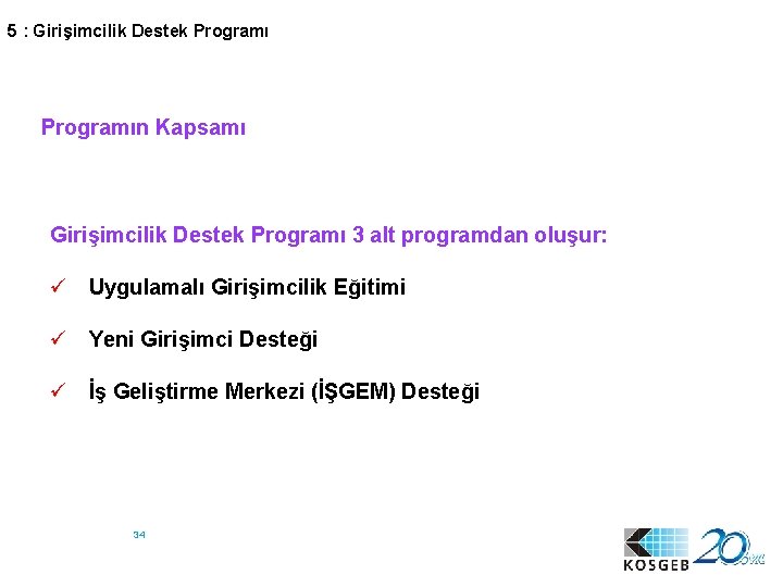 5 : Girişimcilik Destek Programın Kapsamı Girişimcilik Destek Programı 3 alt programdan oluşur: ü