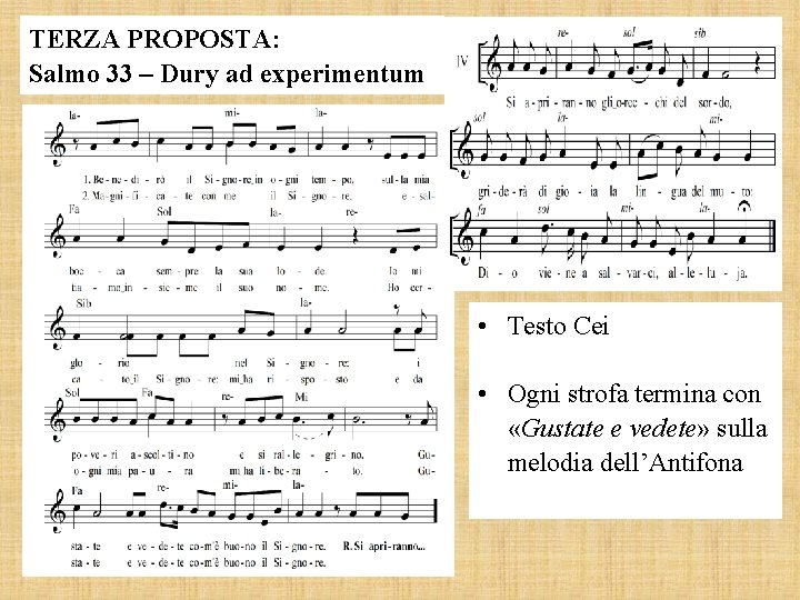 TERZA PROPOSTA: Salmo 33 – Dury ad experimentum • Testo Cei • Ogni strofa