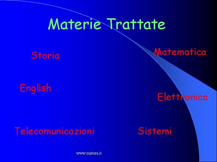 Materie Trattate Matematica Storia English Elettronica Telecomunicazioni www. matura. it Sistemi 
