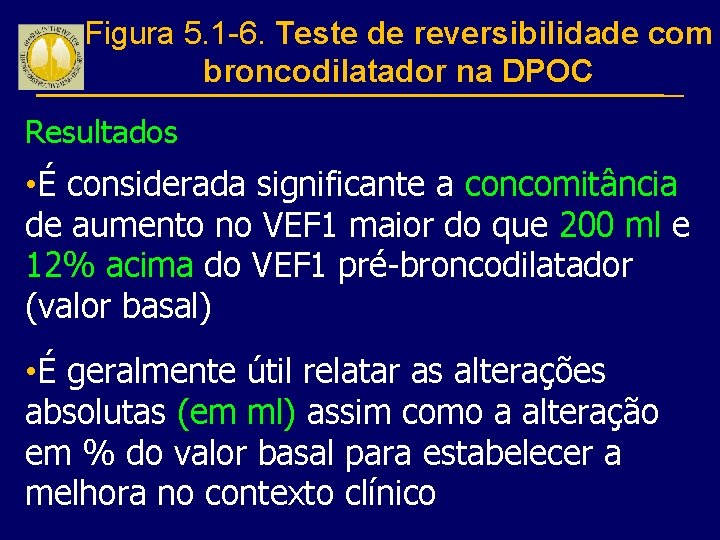 Figura 5. 1 -6. Teste de reversibilidade com broncodilatador na DPOC Resultados • É