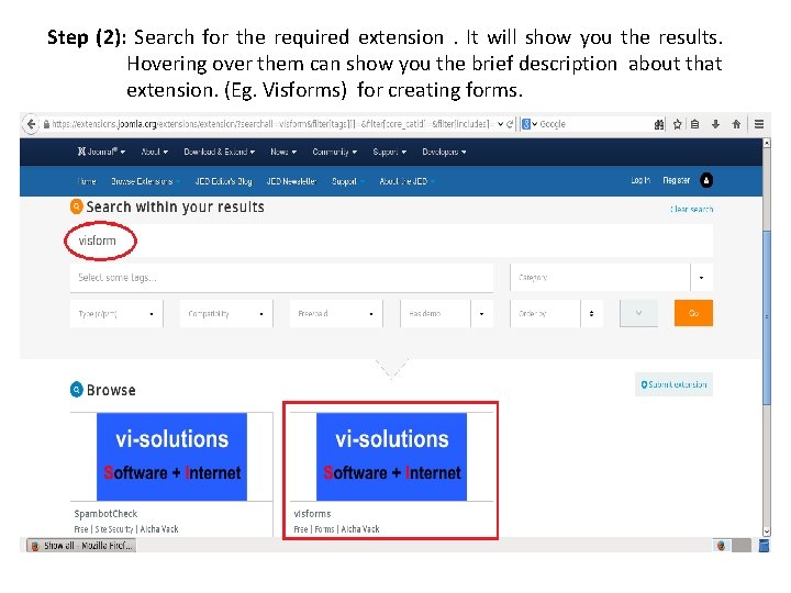 Step (2): Search for the required extension . It will show you the results.