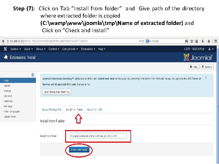 Step (7): Click on Tab “Install from folder” and Give path of the directory