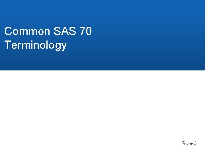 Common SAS 70 Terminology Pw. C 