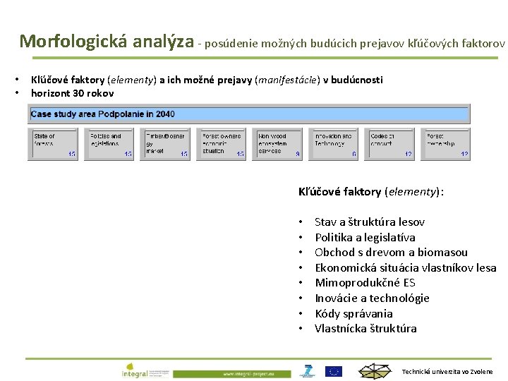 Morfologická analýza - posúdenie možných budúcich prejavov kľúčových faktorov • • Kľúčové faktory (elementy)