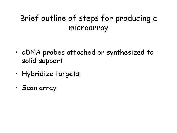 Brief outline of steps for producing a microarray • c. DNA probes attached or