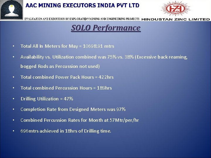 SOLO Performance • Total All In Meters for May = 10698. 91 mtrs •