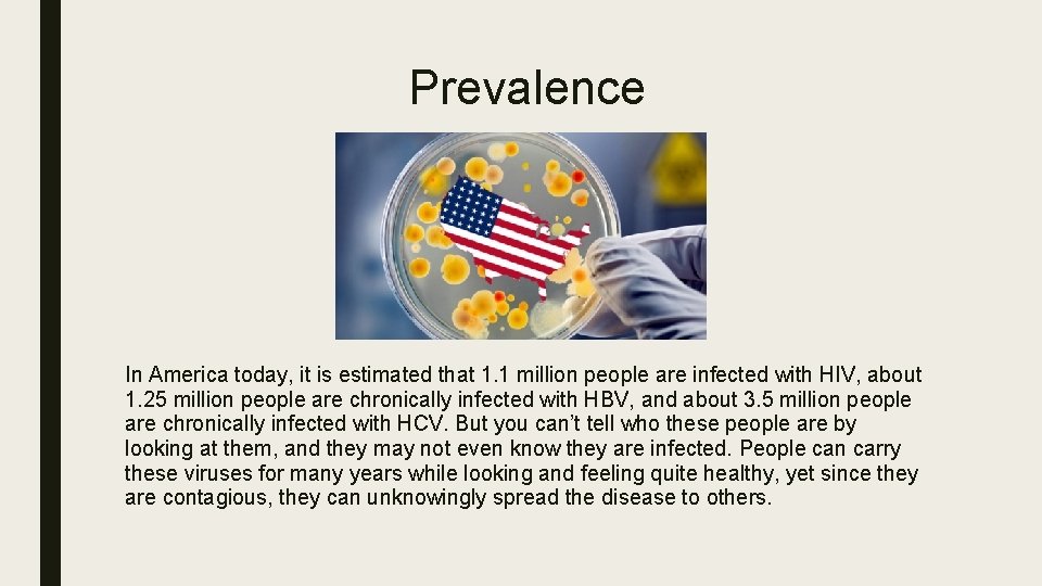 Prevalence In America today, it is estimated that 1. 1 million people are infected
