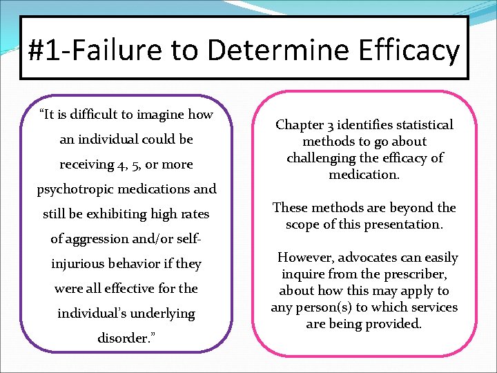 #1 -Failure to Determine Efficacy “It is difficult to imagine how an individual could
