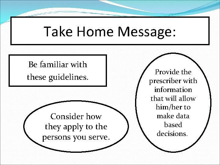 Take Home Message: Be familiar with these guidelines. Consider how they apply to the