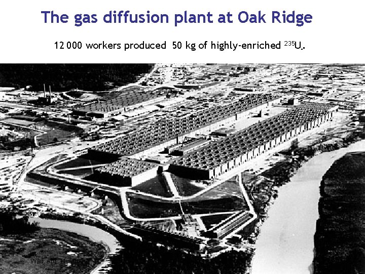 The gas diffusion plant at Oak Ridge 12 000 workers produced 50 kg of