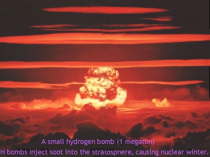 The nuclear arsenal A small hydrogen bomb (1 megaton) Wed. Apr. 11, 2006 Lecture