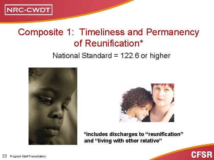 Composite 1: Timeliness and Permanency of Reunification* National Standard = 122. 6 or higher