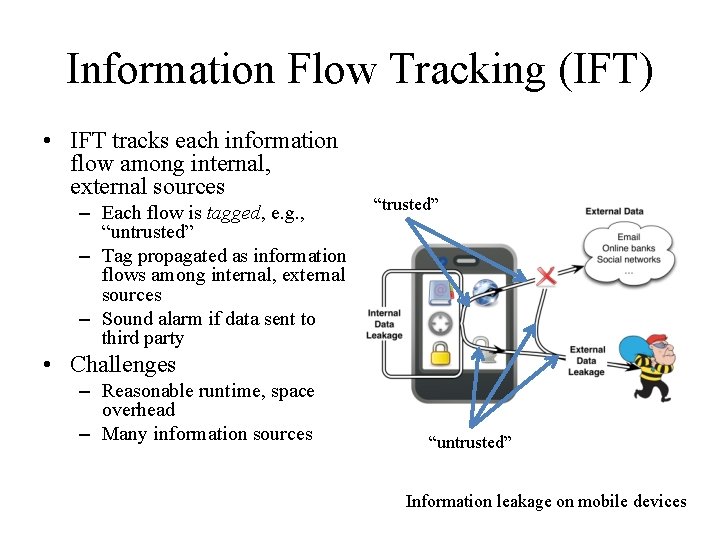 Information Flow Tracking (IFT) • IFT tracks each information flow among internal, external sources