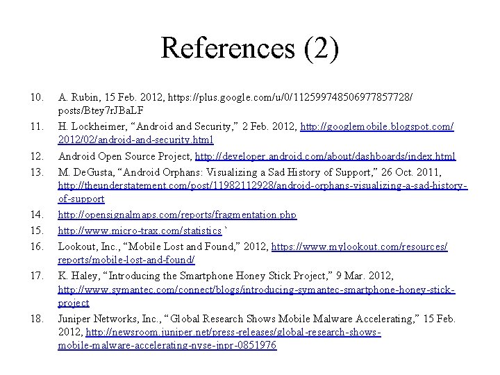 References (2) 10. 11. 12. 13. 14. 15. 16. 17. 18. A. Rubin, 15