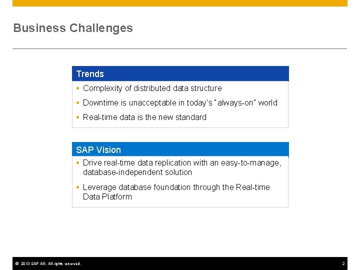 Business Challenges Trends Complexity of distributed data structure Downtime is unacceptable in today’s “always-on”