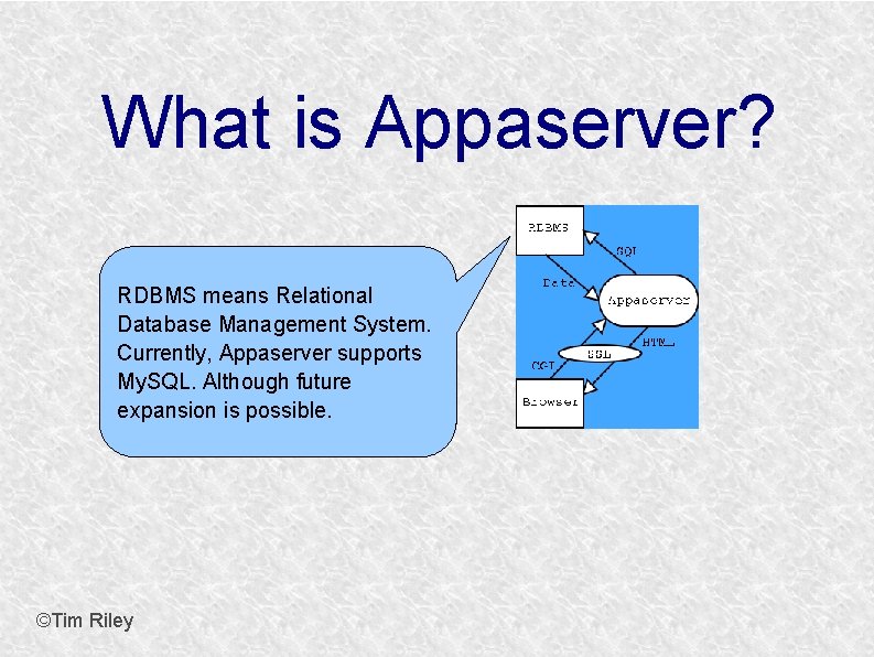 What is Appaserver? RDBMS means Relational Database Management System. Currently, Appaserver supports My. SQL.