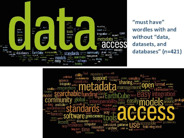 “must have” wordles with and without “data, datasets, and databases” (n=421) 