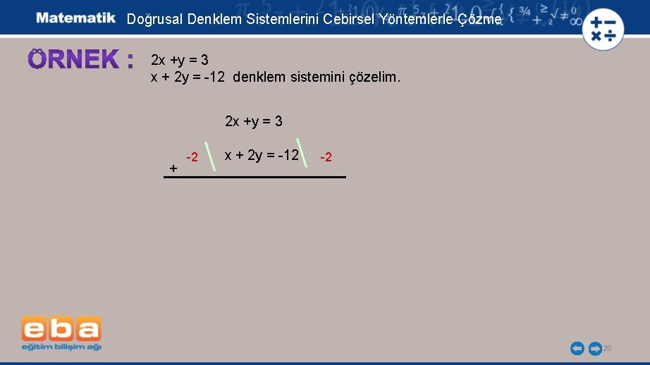 Doğrusal Denklem Sistemlerini Cebirsel Yöntemlerle Çözme 2 x +y = 3 x + 2