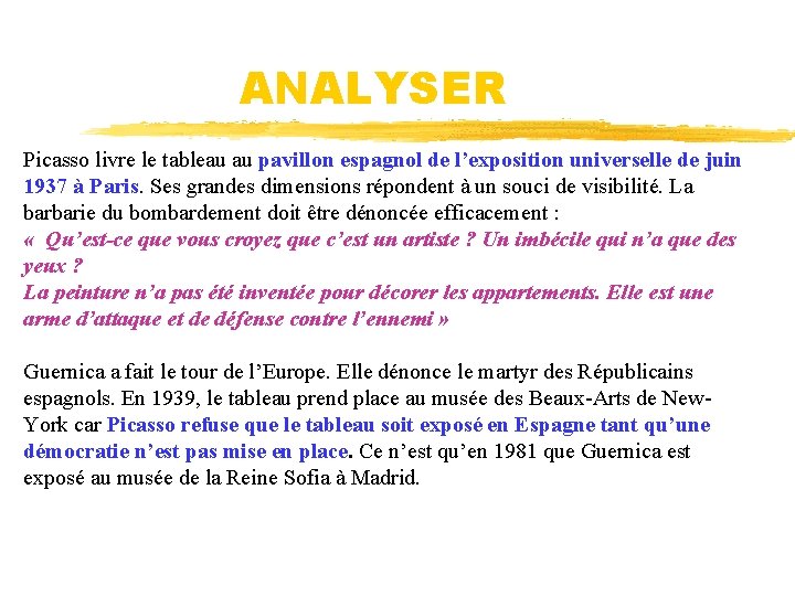 ANALYSER Picasso livre le tableau au pavillon espagnol de l’exposition universelle de juin 1937