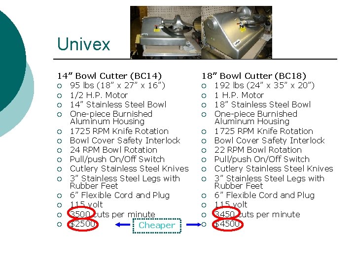 Univex 14” Bowl Cutter (BC 14) ¡ 95 lbs (18” x 27” x 16”)