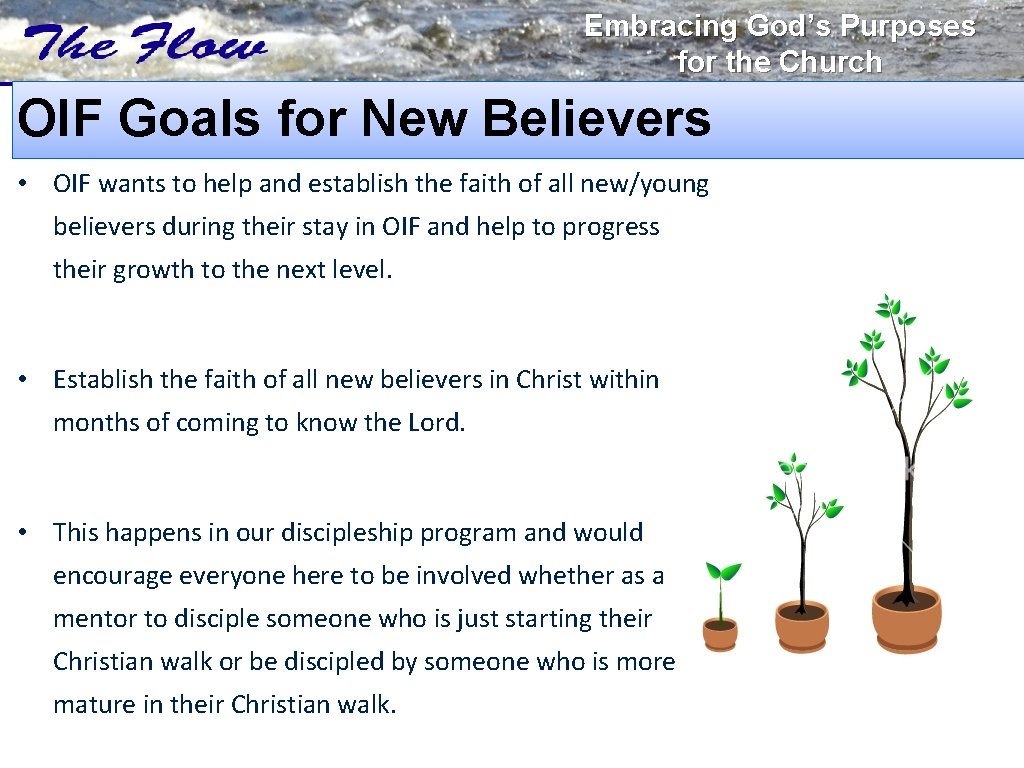 Embracing God’s Purposes for the Church OIF Goals for New Believers • OIF wants