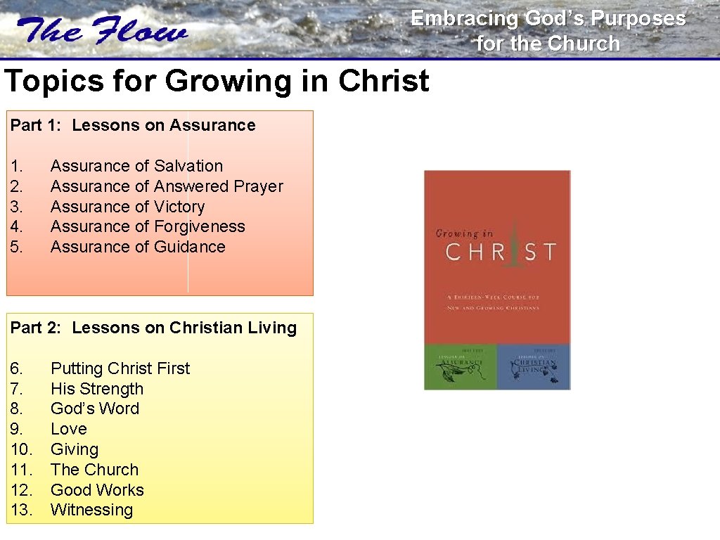 Embracing God’s Purposes for the Church Topics for Growing in Christ Part 1: Lessons