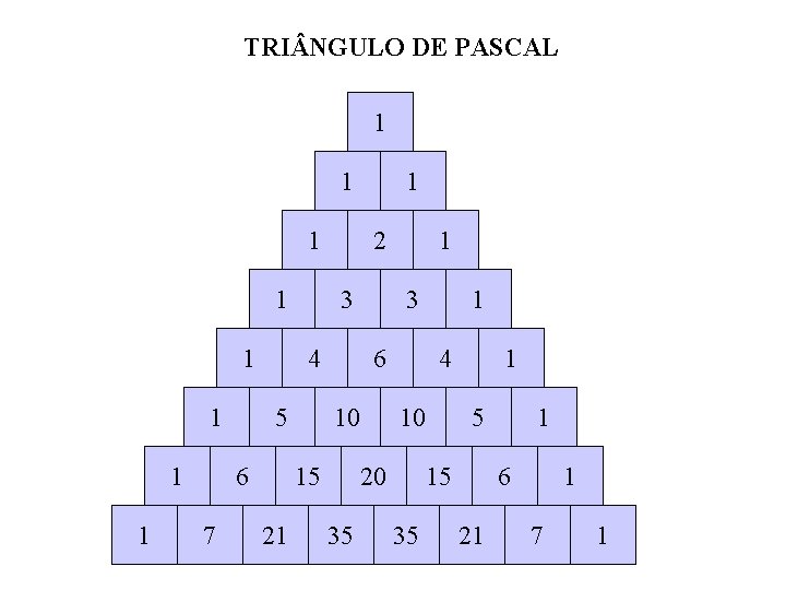 TRI NGULO DE PASCAL 1 1 1 1 1 3 5 1 6 10