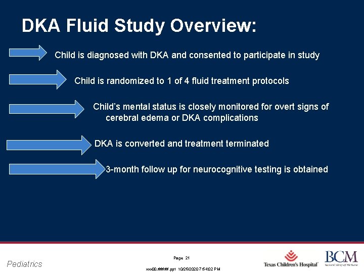 DKA Fluid Study Overview: Child is diagnosed with DKA and consented to participate in