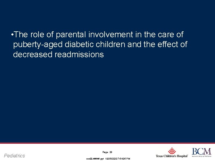  • The role of parental involvement in the care of puberty-aged diabetic children