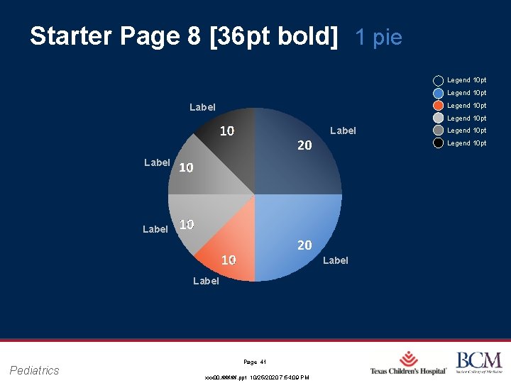 Starter Page 8 [36 pt bold] 1 pie Legend 10 pt Label Legend 10
