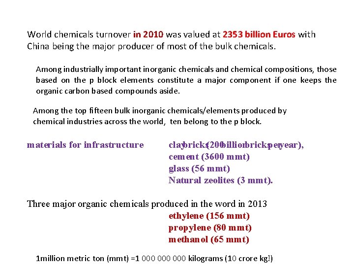 World chemicals turnover in 2010 was valued at 2353 billion Euros with China being