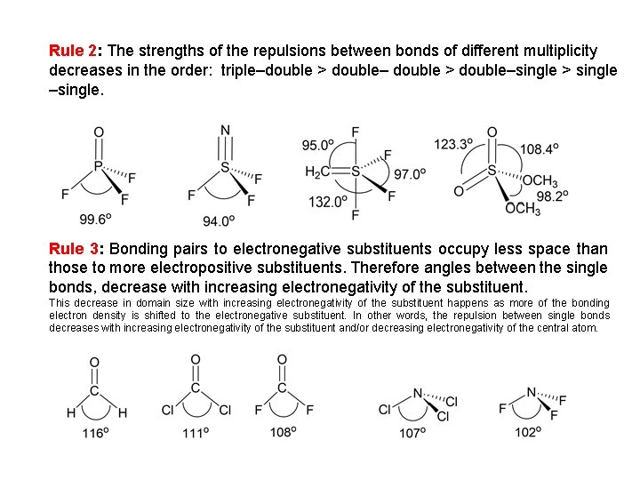 Rule 2: The strengths of the repulsions between bonds of different multiplicity decreases in