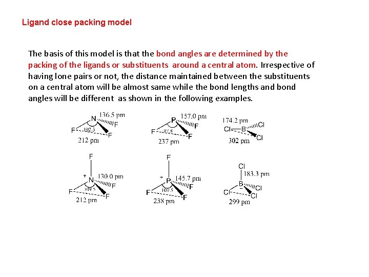 Ligand close packing model The basis of this model is that the bond angles